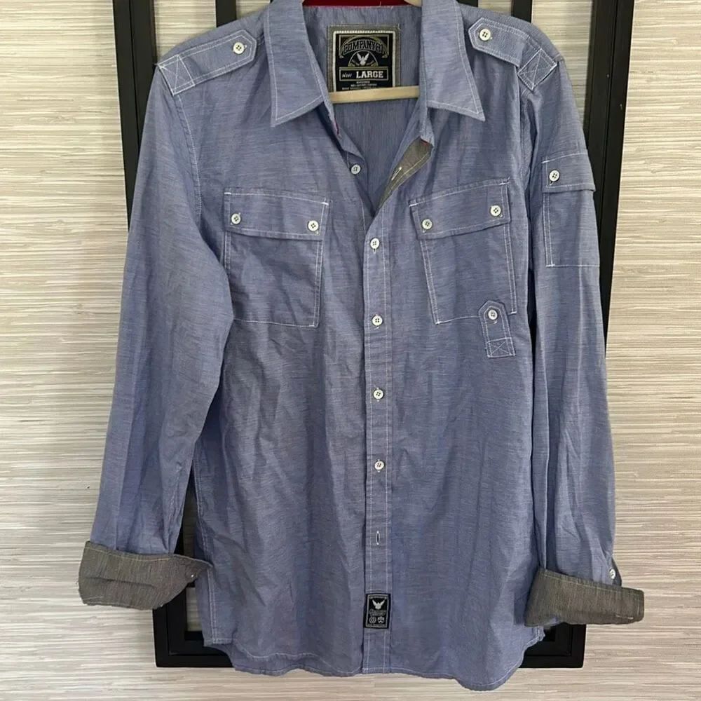 Company 81 100% cotton lightweight blue chambray color button-down casual men's